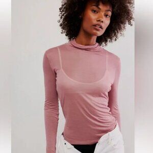 NEW Free People X Intimately FP On Air Turtleneck Top Mauve Pink